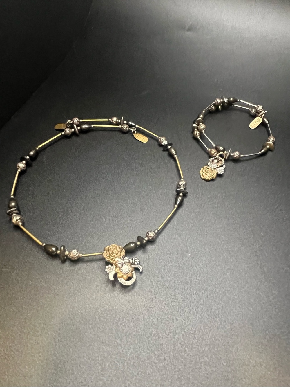 Treska Mixed Metal Floral Necklace & Bracelet Set